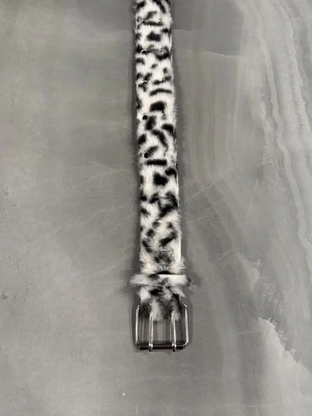 Snow Leopard Print Fur Double Roller Belt